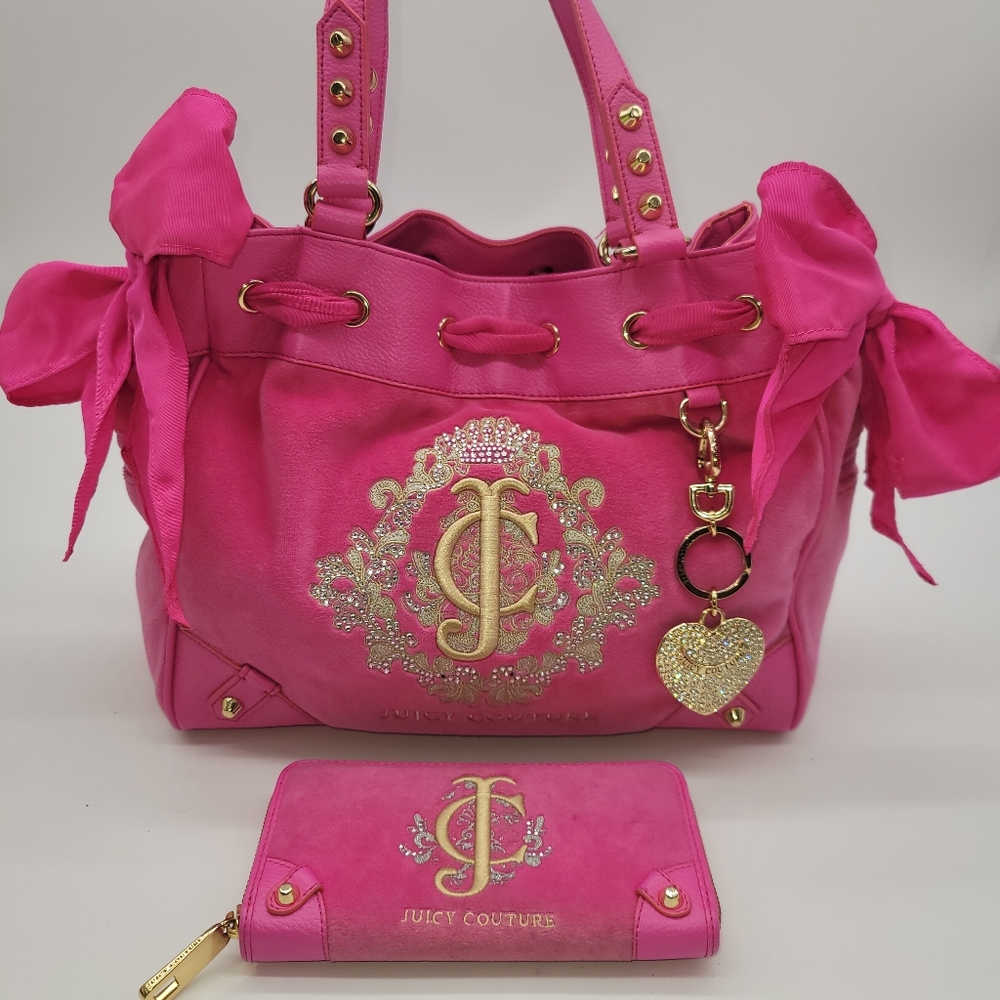 Juicy Couture Purse Hot Pink Velour with Matching Wallet